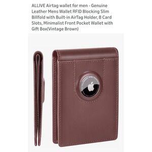 ALLIVE Airtag Wallet for Men Leather Billfold AirTag Holder Vintage Brown